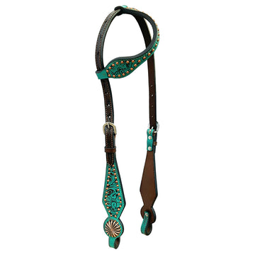 Bar H Equine American Leather Horse Saddle Tack One Ear Headstall Breast Collar Browband Wither Strap Spotted Pinwheel